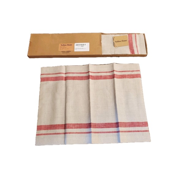 NEW Solino‎ Home Set- 4 Woven 100% Pure Linen Placemats French Stripe Collection - Picture 1 of 11